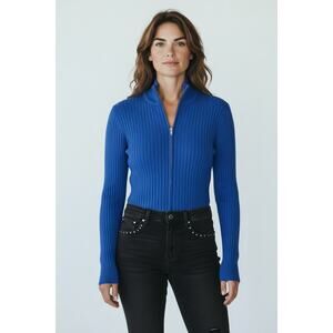 Wolford Concordia Ribbed Knit Zip Cardigan Blue XS